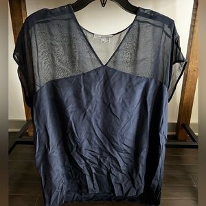 Vince Silk Blouse with Mesh Sleeves - Navy Blue